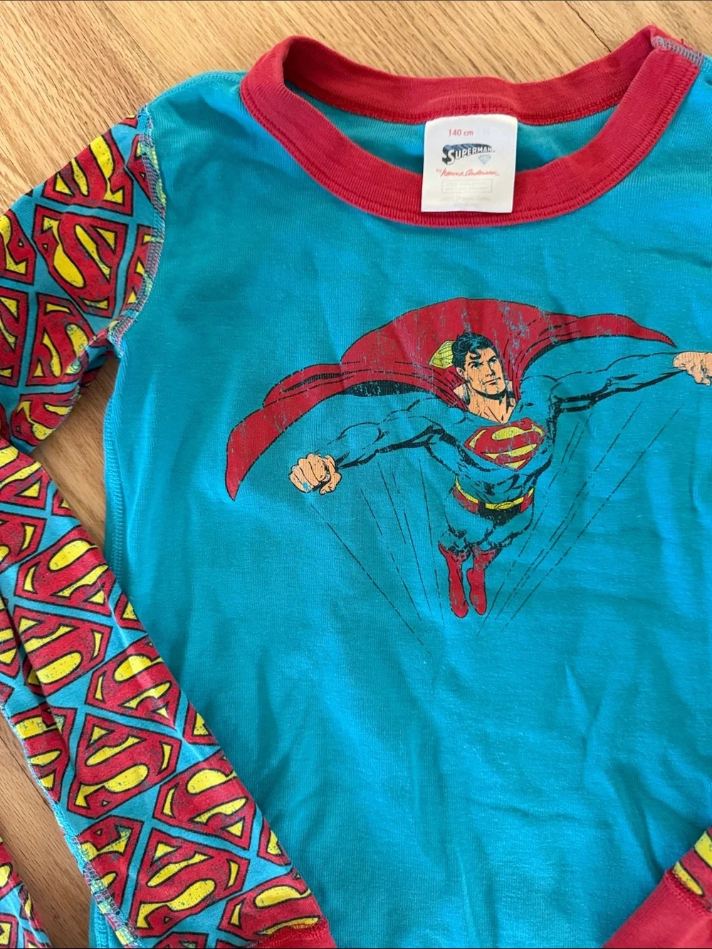 Hanna Andersson Superman theme Red/Blue/Yellow Kids Organic Pajama Set sz 10